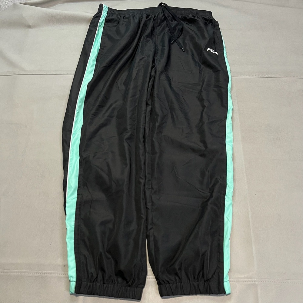 Fila Men Black Track Pant 2XL Baggy Y2K Cyber Mall Goth Skater Parachute-4488